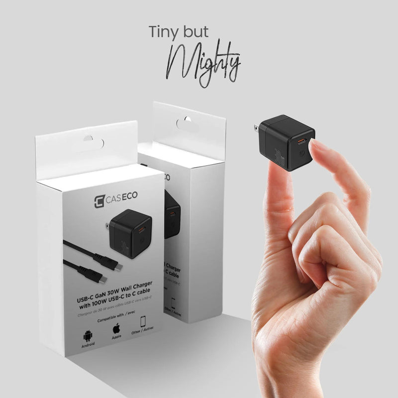 GaN 30W Wall Charger with 100W Type C to Type C Cable - Black IMAGE 2
